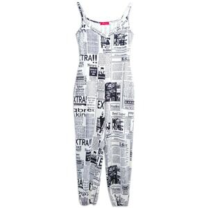 Mundefeis Jumpsuit Womens M Black White Newsprint Sleeveless Streetwear Edgy